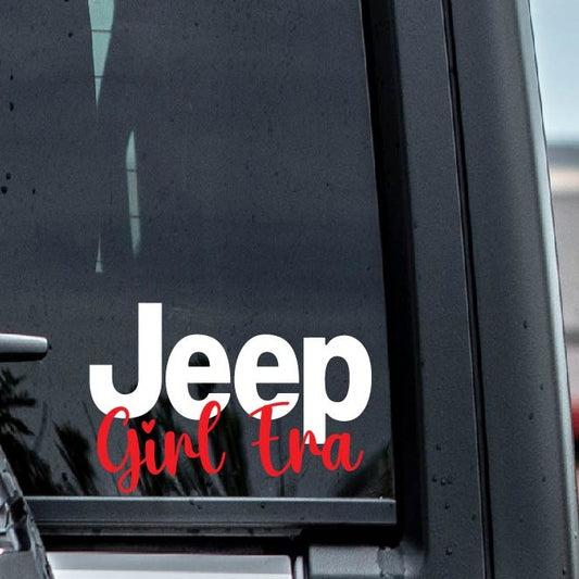 jeep girl era vinyl decal sticker red and white color. 
