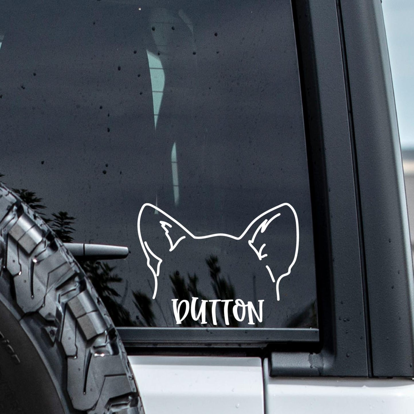 Personalized Corgi Dog Ear Vinyl Decal Sticker.