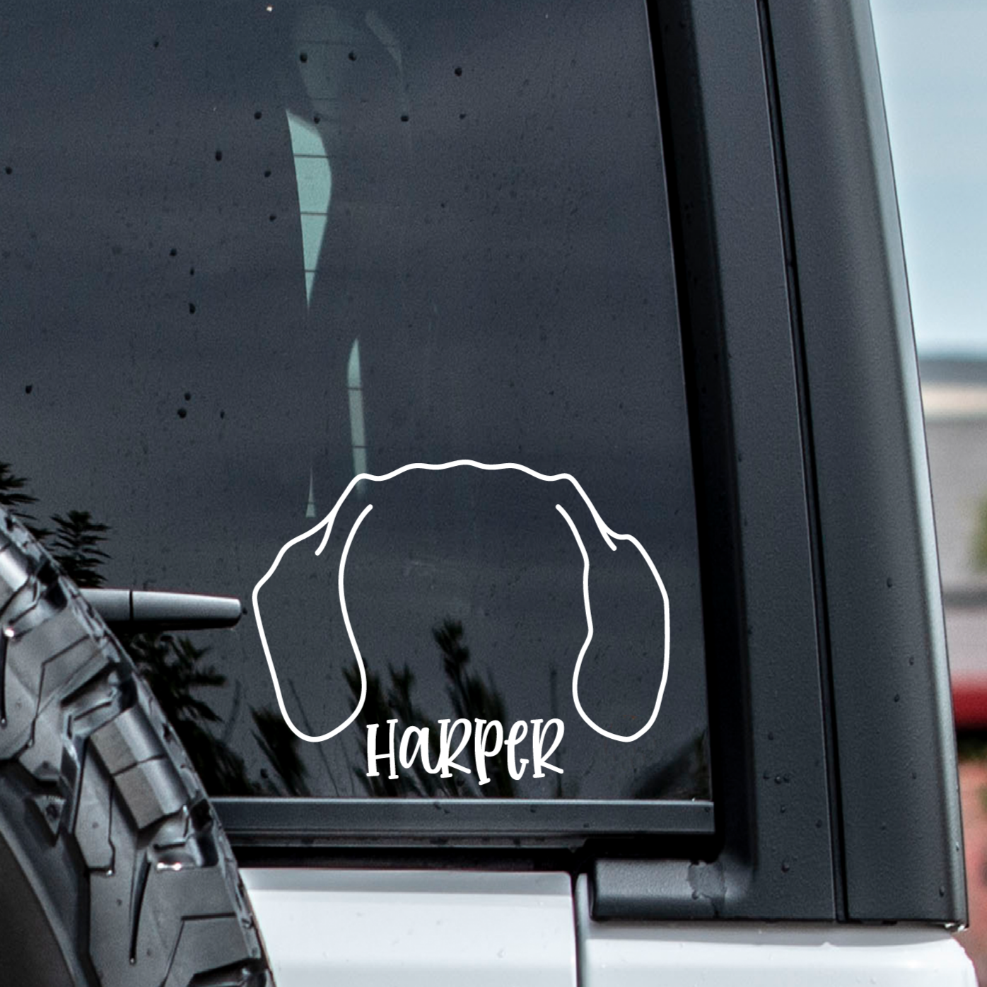 dachshund hound ear outline in white adhesive vinyl