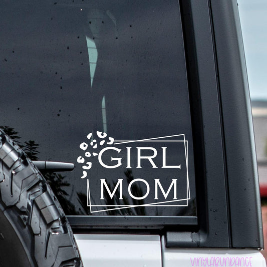 Leopard Print Girl Mom Vinyl Window Decal.