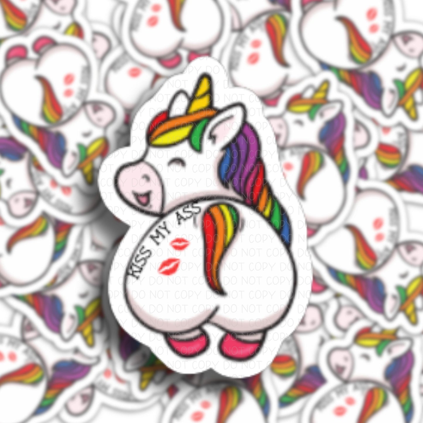 Snarky Kiss My Ass Unicorn Vinyl Sticker 2 Pack.