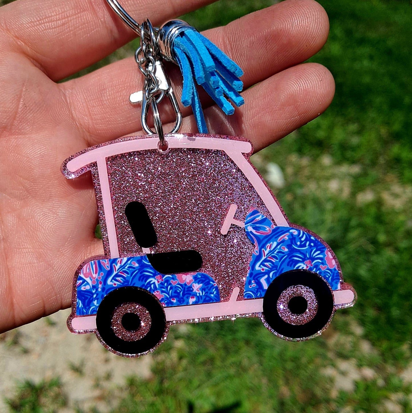 Custom Golf Cart Glitter Keychain.