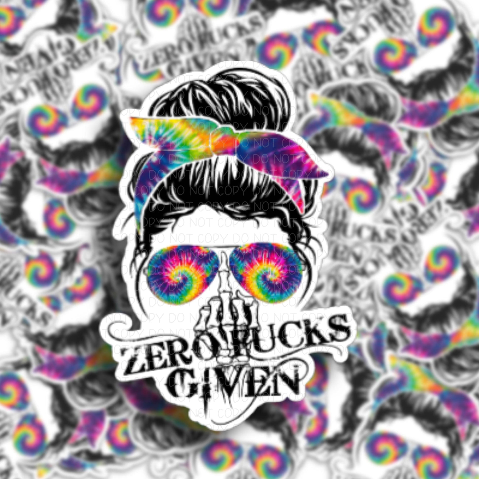 Tie Dye Messy Bun Mom Zero Fucks Given Vinyl Sticker