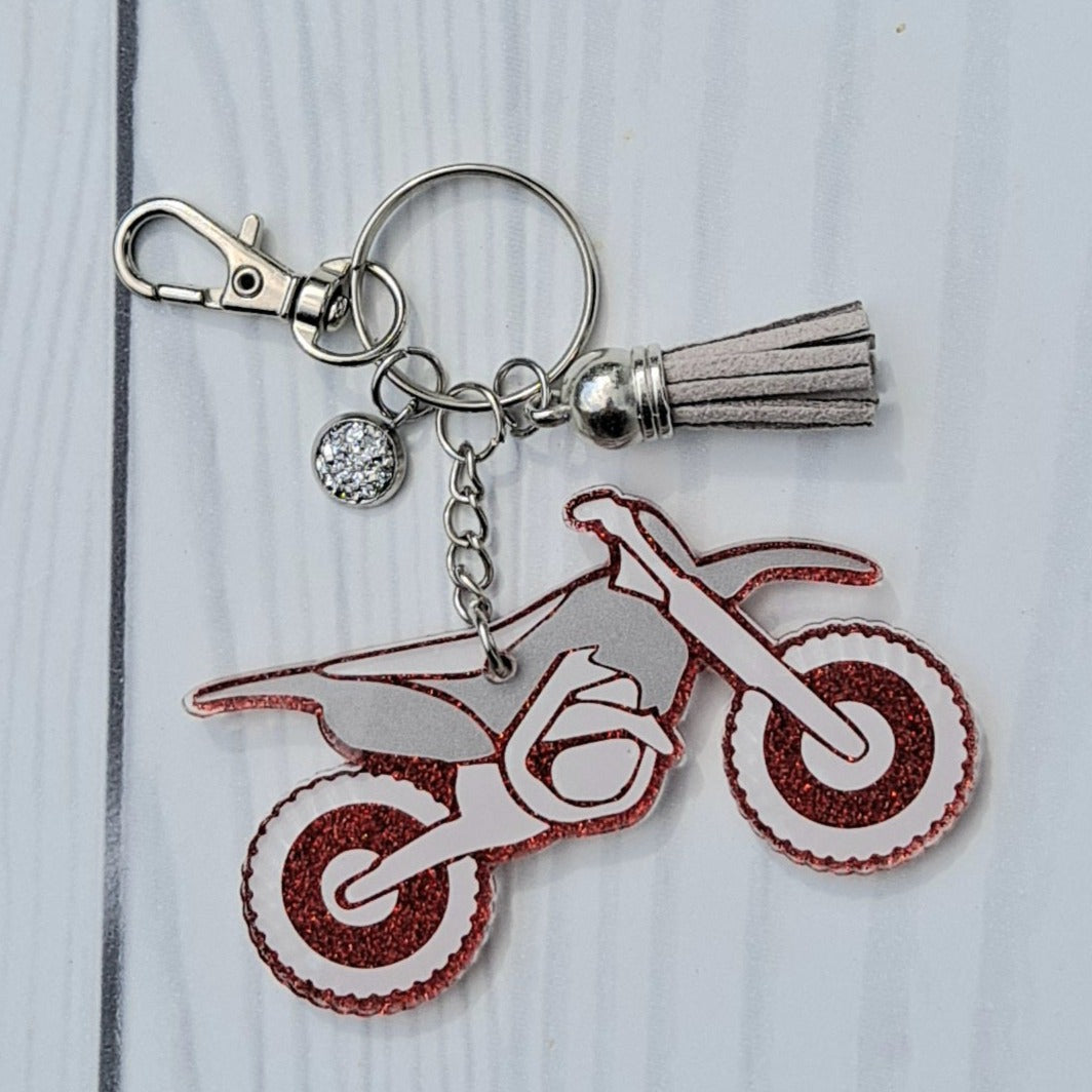 Custom Motocross Dirt Bike Glitter Keychain.