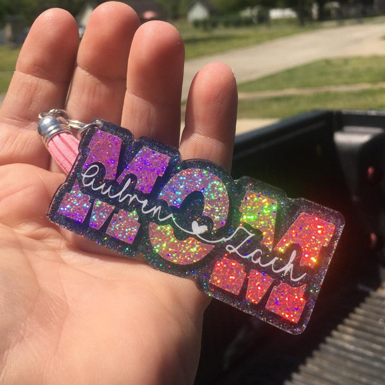 Custom Mom Glitter Keychain.