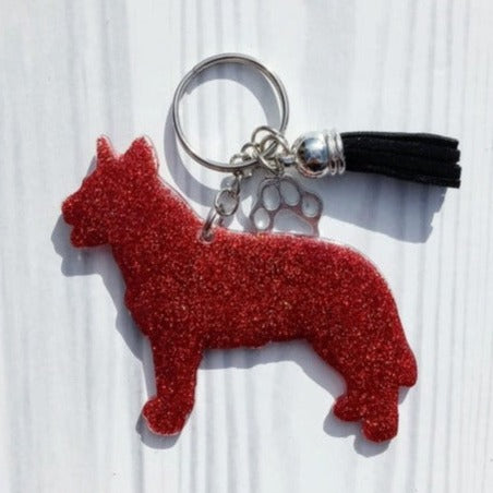 Custom Cattle Dog Mom Glitter Keychain.