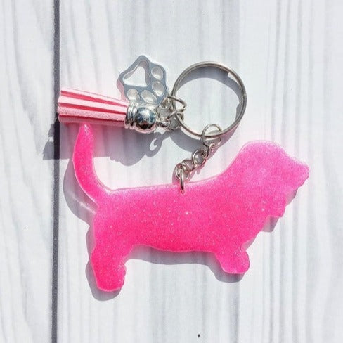 Basset Hound Dog Mama Glitter Keychain.