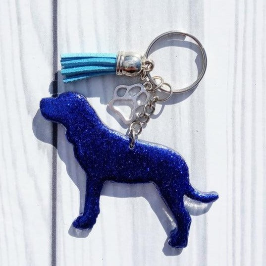 Custom Blue Tick Hound Dog Mama Glitter Keychain.