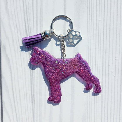 Custom Boxer Dog Mama Glitter Keychain.