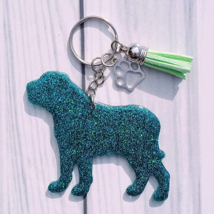 Custom Bullmastiff Dog Mama Glitter Keychain.