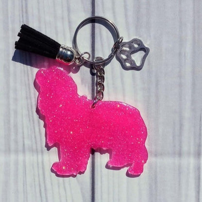 Custom Cavalier King Charles Dog Mama Glitter Keychain.