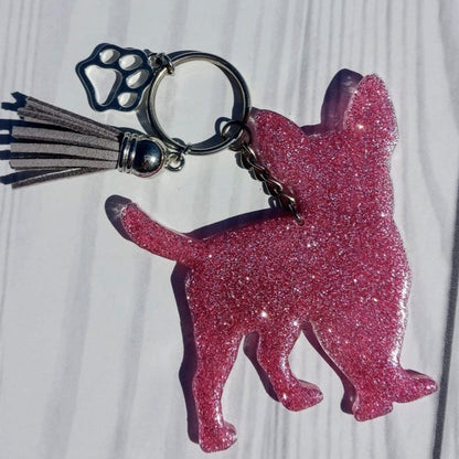 Custom Chihuahua Dog Mom Glitter Keychain.