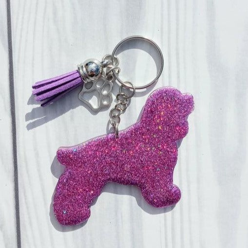 Custom Cocker Spaniel Dog Mama Glitter Keychain.