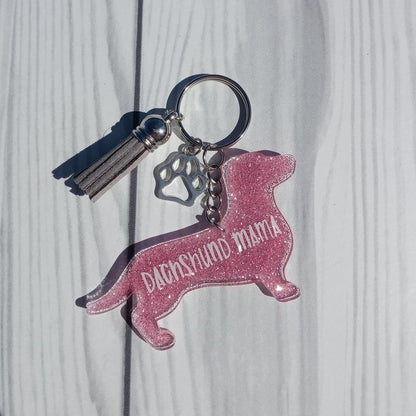 Custom Dachshund Mama Glitter Keychain.