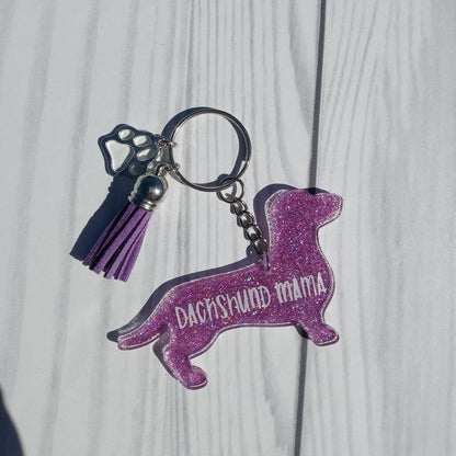 Custom Dachshund Mama Glitter Keychain.