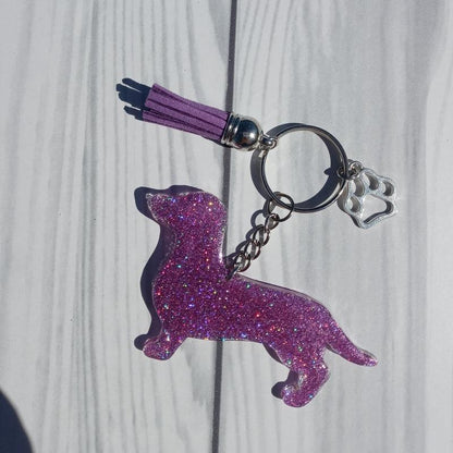 Custom Dachshund Mama Glitter Keychain.