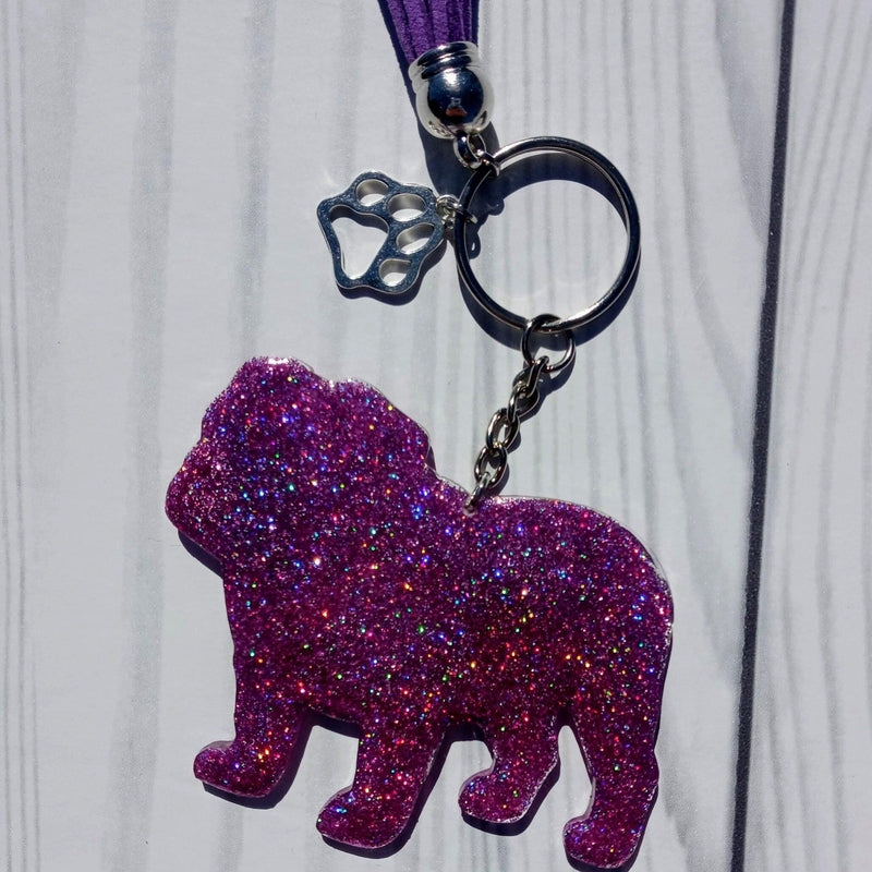 Custom English Bulldog Mama Glitter Keychain.