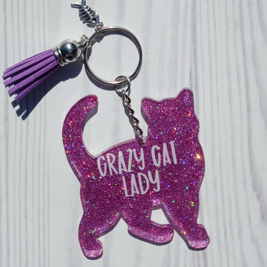 Custom Cat Mama Glitter Keychain.