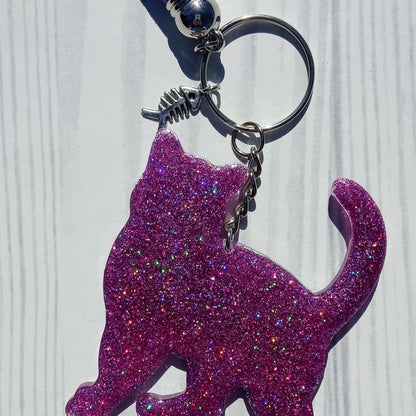 Custom Cat Mama Glitter Keychain.