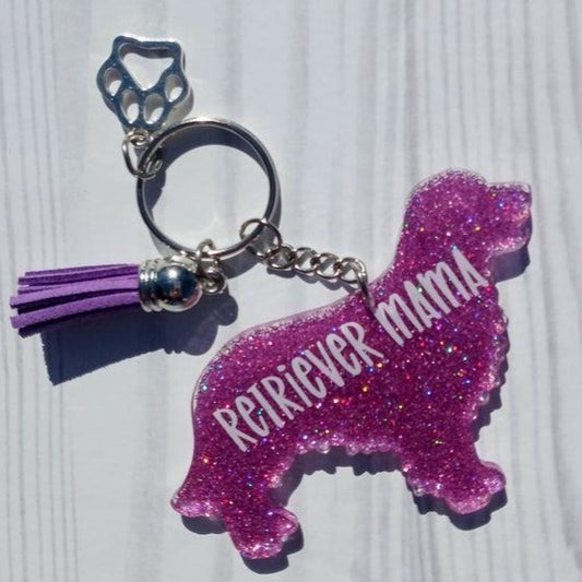 Custom Golden Retriever Dog Mama Glitter Keychain.