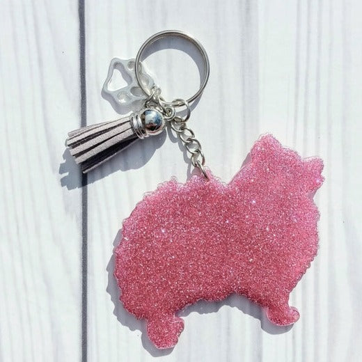 Custom Pomeranian Dog Mama Glitter Keychain.