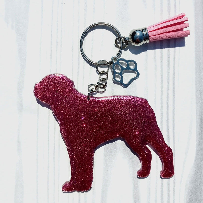 Custom Rottweiler Dog Mama Glitter Keychain.