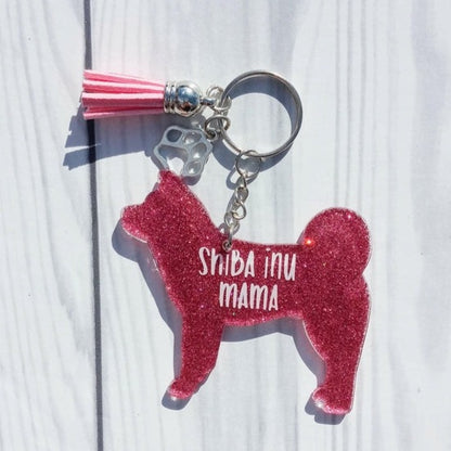 Custom Shiba Inu Dog Mama Glitter Keychain.