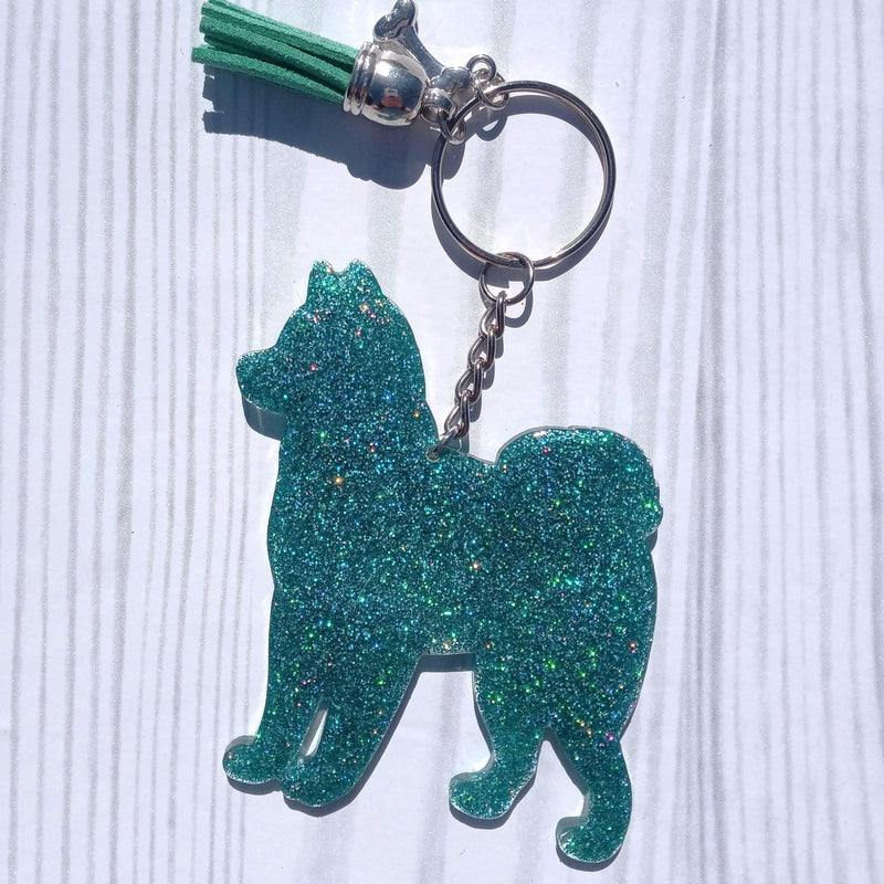 Custom Siberian Husky Dog Mama Glitter Keychain.