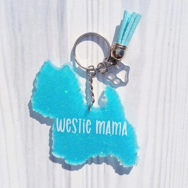 Custom West Highland Dog Mama Glitter Keychain.