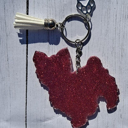 Custom Yorkshire Terrier Dog Mama Glitter Keychain.