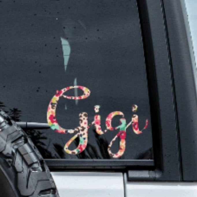 Floral Pattern Gigi Vinyl Window Decal Sticker.