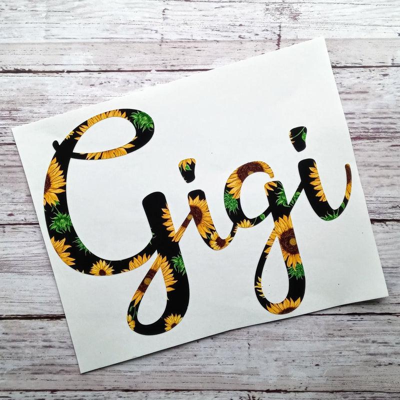 Floral Pattern Gigi Vinyl Window Decal Sticker.