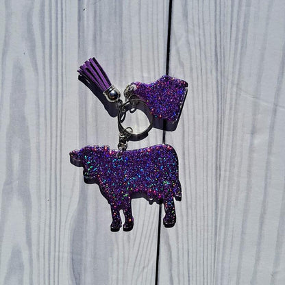 Custom Cow Herd Glitter Keychain with Mini Charms.