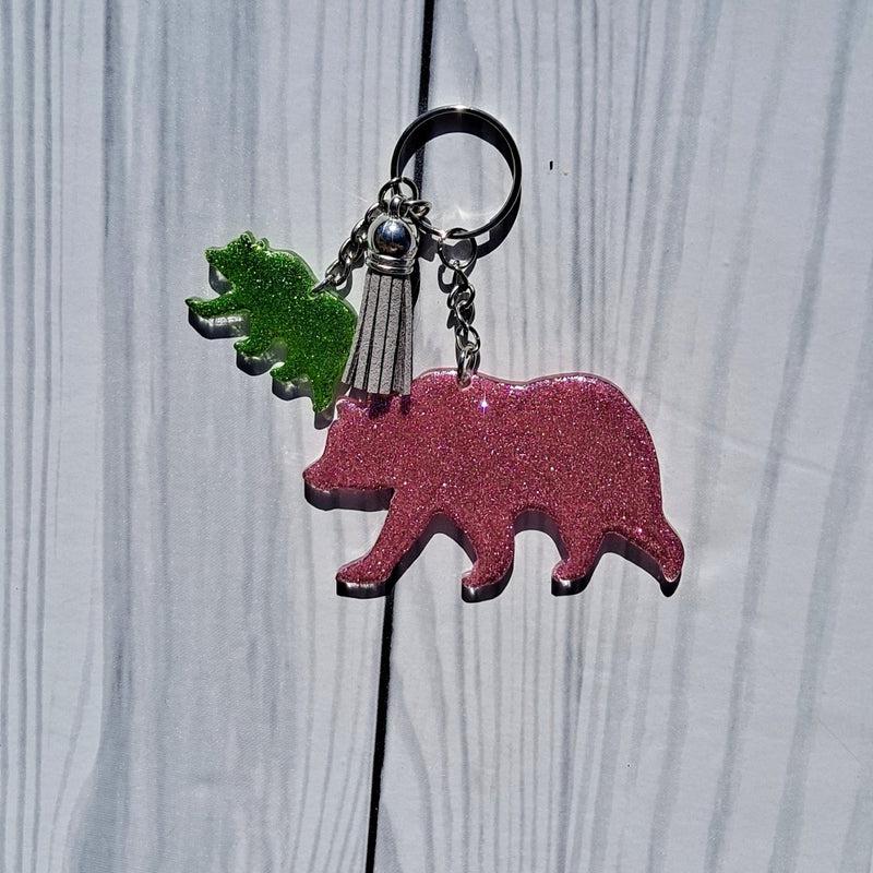 Customized Mama Bear Glitter Keychain.