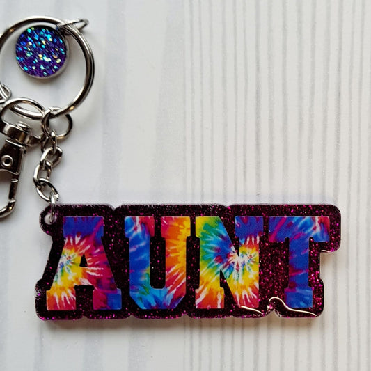 Custom Aunt Glitter Keychain.