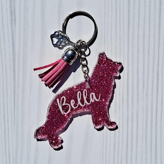 Custom German Shepherd Dog Mom Glitter Keychain.