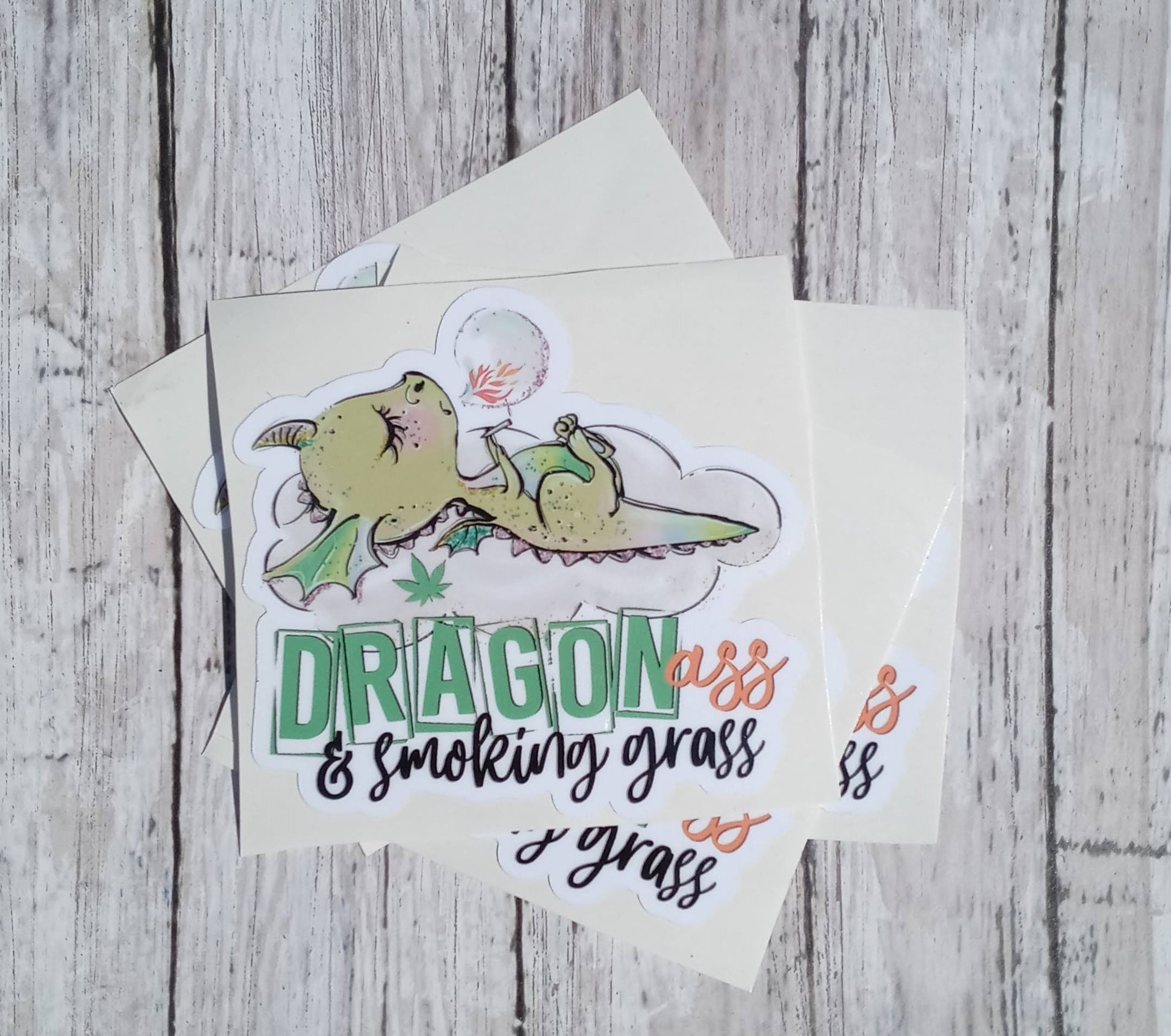 Dragon Ass and Smoking Grass Vinyl Sticker.