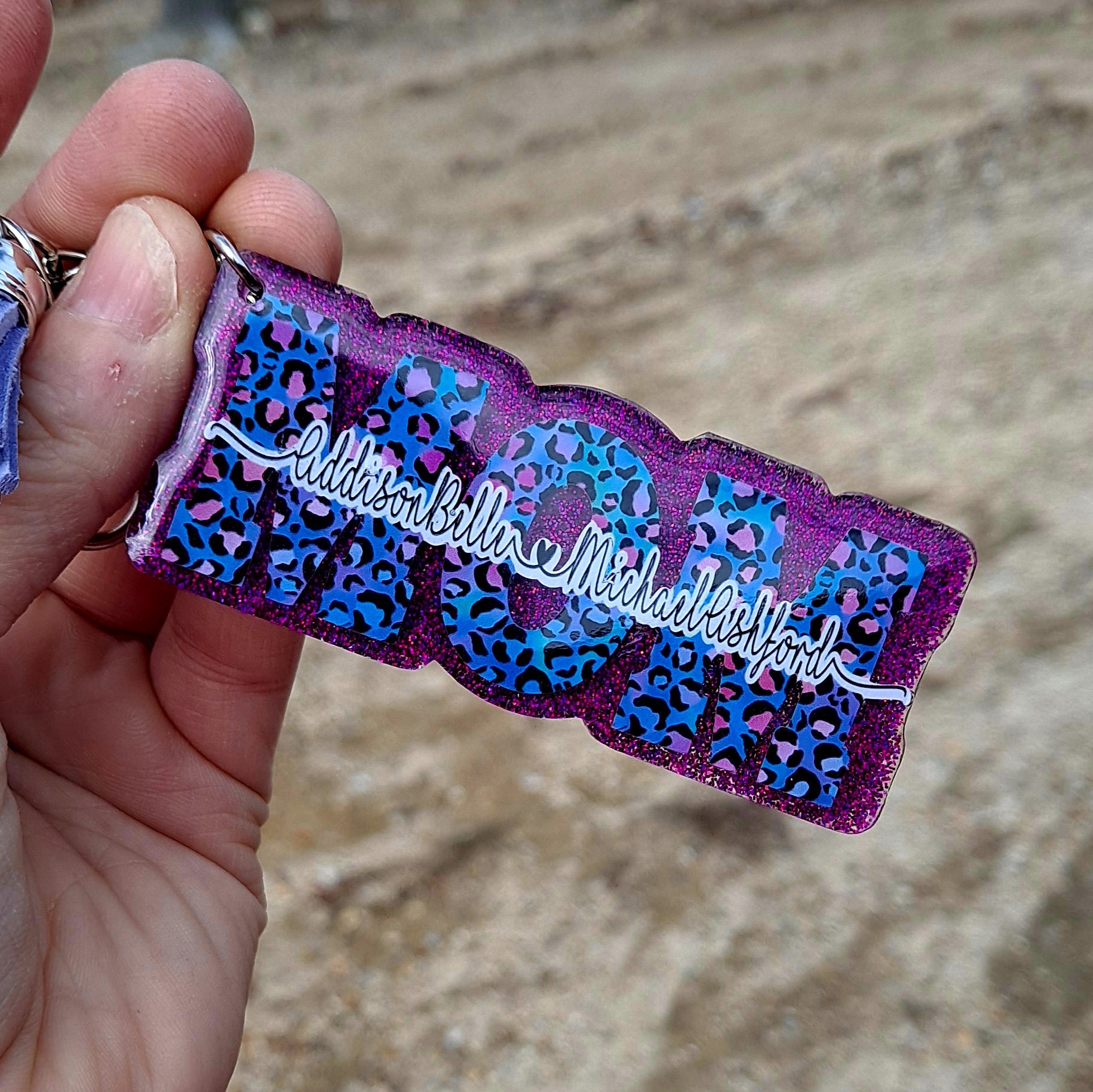 Custom Mom Glitter Keychain.