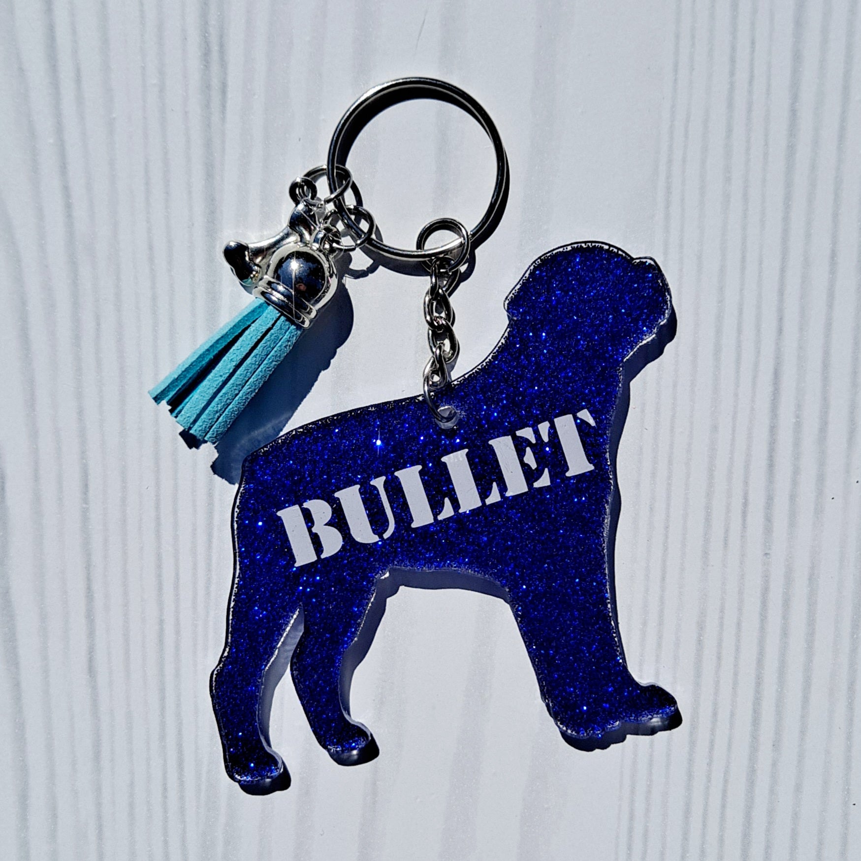 Custom Rottweiler Dog Mama Glitter Keychain.