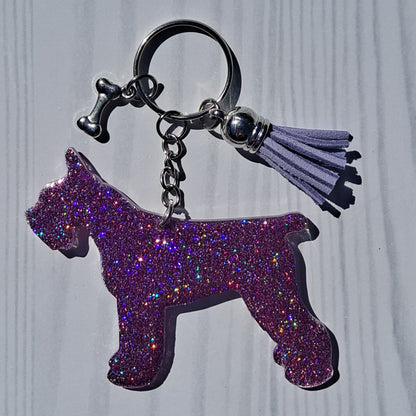 Custom Schnauzer Dog Mama Glitter Keychain.