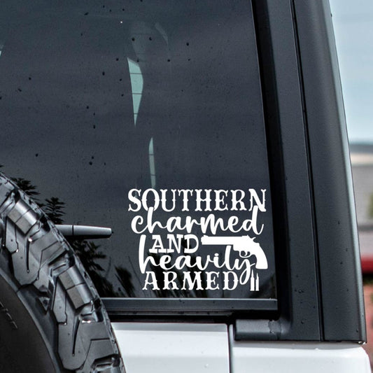 Southern Charmed and Heavily Armed Vinyl Window Decal Sticker.